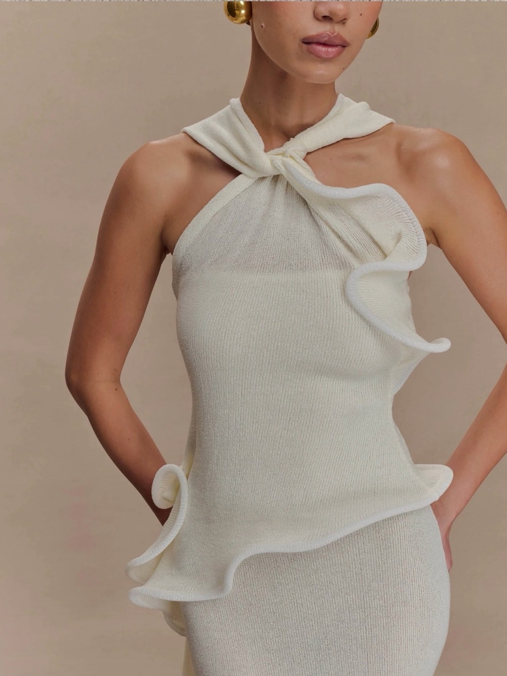 Meshki Ivory Halter Ruffle Maxi Dress - Picture 8 of 14